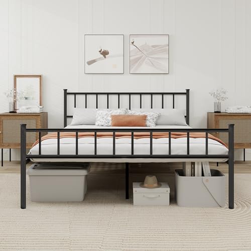 Metal Platform Queen Size Bed Frame, Black | Headboard and Footboard , Sturdy Steel Slats Support , No Box Spring Needed Easy Assembly - color: Black, size: Queen
