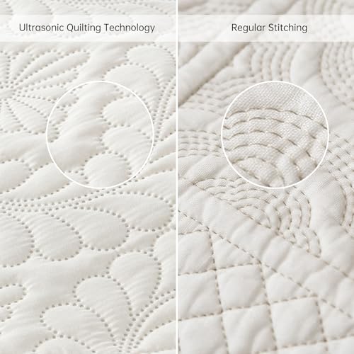 DJY Quilts Queen Size, Ruffled Reversible Bedding Set, Beige | Lightweight Soft Coverlet, Embossed Quilted Blanket Quilt Bed Cover for All Season, 96''x90''(1Quilt, 2 Pillow Shams) - color: Beige, size: Queen