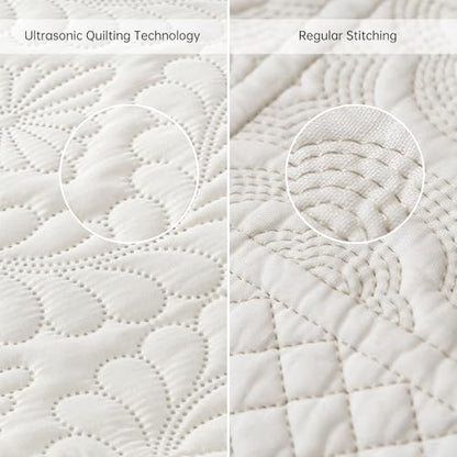 DJY Quilt King Size Bedding Sets, Beige Ruffled Bedspread Coverlet | Lightweight Summer Soft Microfiber Bedspread, Bedding Coverlet for All Seasons (1 Quilt, 2 Pillow Shams) - color: Beige, size: King
