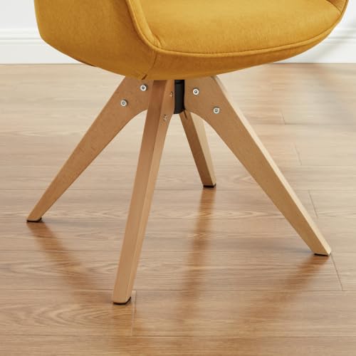 Swivel Desk Chair for Home Office, Fabric, Yellow | No Wheels, Beech Wood Legs, Mid Century Modern, Upholstered, 360° Swivel, Accent Chair, Living Room, Bedroom - color: Yellow/Beech Wood, size: Fabric