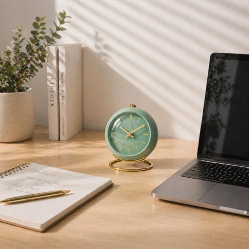 AYRELY® Battery Operated Analog Desk Alarm Clock with Light, Table Clock | Retro Aesthetic Clock with Silent Non-Ticking Movement for Bedside, Bedroom, Kitchen, Office, Travel & Kids' Room (Green) - color: Green