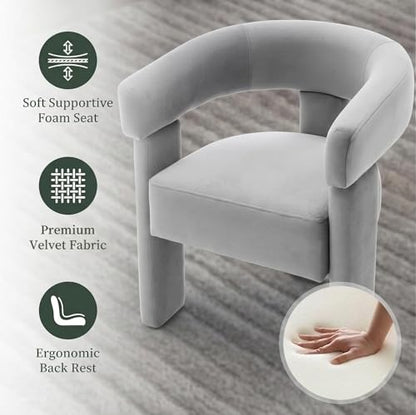 Velvet Modern Barrel Dining Chairs, Upholstered Accent Chair with Back, Vanity Chair Comfy Armchair for Kitchen/Dining Room/Living Room, Grey - color: Grey, size: Set of 6