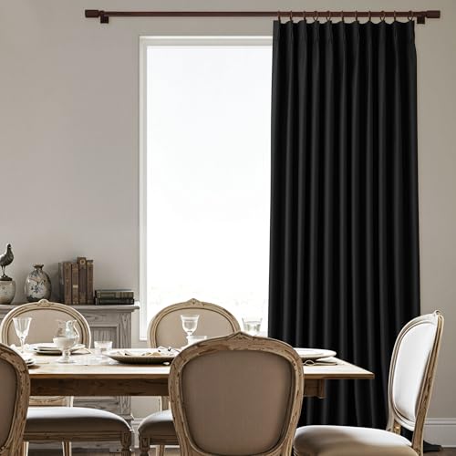 Black Pinch Pleat Curtains 100% Blackout with Hooks 60 Inch Wide Large Window Drapes Linen Room Divider for Living Room Bedroom W60 xL90 1 Panel - color: Black, size: 60"W x 90"L (Pack of 1)