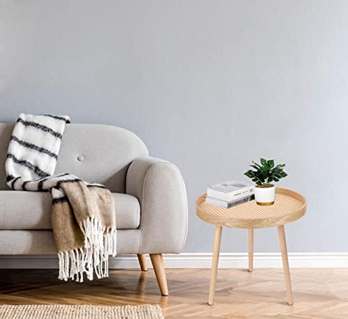 Round Coffee Table Set of 2, Natural Boho Coffee Tables, Small Mid Century Modern Rattan Coffee Table, Boho Side Table End Tables for Living Room Bedroom Office - color: Natural Walnut - Set