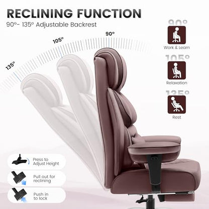 BestGlory Office Desk Chair, Big and Tall Leather Gaming Chair with Footrest, Wide Ergonomic Comfy Executive High-Back Reclining Computer Chairs, Swivel Rolling Wheels and Padded Lumbar Support,Coffee - color: Coffee, style: 3 Position Reclining