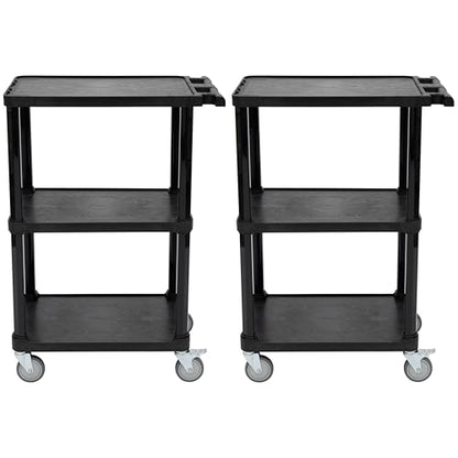 Pearington 3-Tier Compact Multi-Purpose Utility Cart with Lockable Wheels and Ergonomic Handle, Black, 2 Pack - size: 2 Pack
