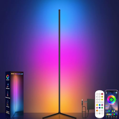 Tyute Corner Floor Lamp, RGB LED Corner Lamp with Music Sync, Smart App and Remote Control Color Changing Ambience Light, LED Lamp with 16 Million Colors for Bedroom, Living Room Gaming Room - color: Multicolor