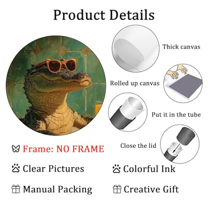 Funky Animals Wall Art Bathroom Humor Poster Animal in Bathtub Painting Aesthetic Cocktail Picture Crocodile Artwork Bathroom Drinking Pictures Funny Animal Green Poster for Restroom 16x24in Frameless - color: G3Unframed