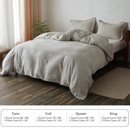 Simple&Opulence 100% Washed Linen Duvet Cover Set 68"x86" - 2 Pieces Soft Farmhouse Comforter Set Double Embroidered with Button Closure - 1 Duvet Cover and 1 Pillowsham (Linen, Twin) - color: 2 Embroidery Linen, size: Twin
