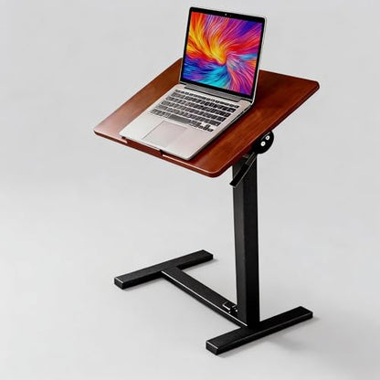 Mobile Standing Desk Adjustable Overbed Table, Pneumatic Height Adjustable Rolling Laptop Desk with Hidden Wheels, 0-180°Tilt Top Rolling Computer Cart Foldable for Home Office, Craft & Study, Brown - color: Brown, style: Fully Tiltable