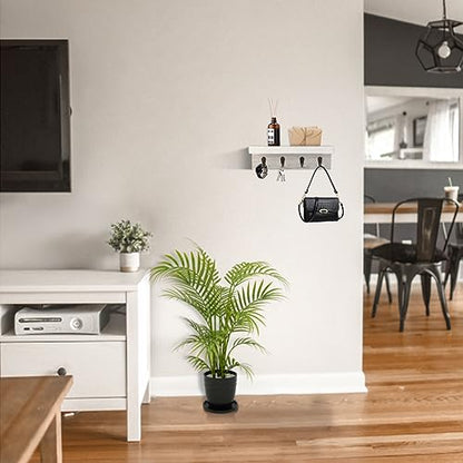 HRONRAD Rustic Key Holder for Wall, Farmhouse Wall Shelf with 4 Hooks, Wall Mounted Key Racks, Wooden Mail Organizer with Hooks for Entryway (White) - color: White