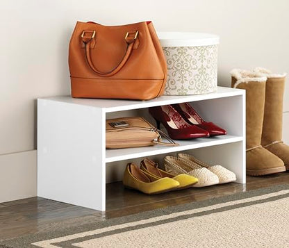Whitmor Wood Stackable 2-Shelf Shoe Rack, White, 24 inches - color: White, size: 24 INCH