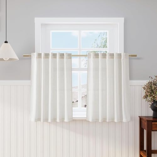 Linen Curtains 40 Inch Length for Short Window - Small Semi Sheer Curtains for Cafe Kitchen Bedroom Rustic Farmhouse Decor Light Filtering Cream Curtain, 2 Panels - color: Natural, size: 29"W x 40"L (Pack of 2)