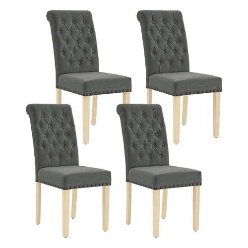 adochr Linen Dining Chairs Set of 4, Armless Parsons Chairs,Dark Grey | Wooden Legs & Tufted Buttons, Upholstered Dining Room Chair for Kitchen/Dining Room/Living Room - color: Dark Grey, size: 4PCS
