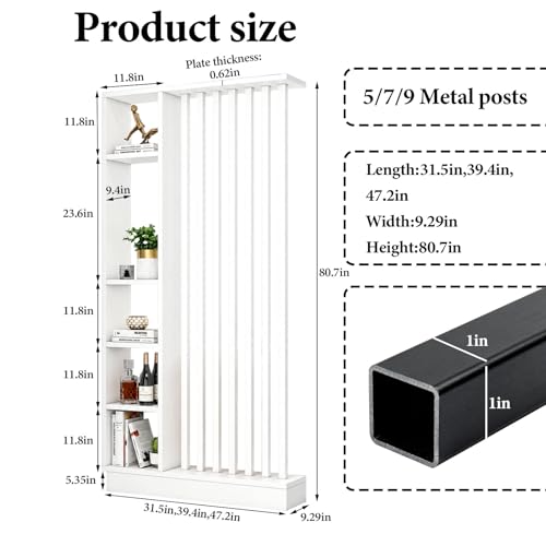 Wall Room Divider Entrance Hall Partition Freestanding Room Divider with Storage Shelf Screen Column Floor to Ceiling Entrance Halls Cabinet Privacy Partition,White+White,L47×W9×H81 - color: White+white, size: L47"×W9"×H81"