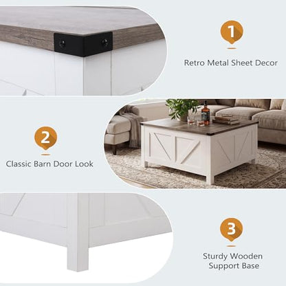 35” Farmhouse Coffee Table with Large Storage, Rustic Wood Lift Top Coffee Table for Living Room, Square Center Table with Charging Station&USB, Modern Port Pottery Barn Lift top Table - color: Grey