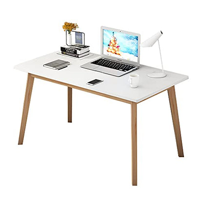 IOTXY Simple Wooden Writing Desk - Modern Minimalist Style PC Laptop Computer Workbench with Solid Wood Legs, 47" W Home Office Work Table for TV Stand Music Video Live Broadcast Workstation, White | Nordic Minimalist Style, MDF Tabletop, Solid Wood Legs,