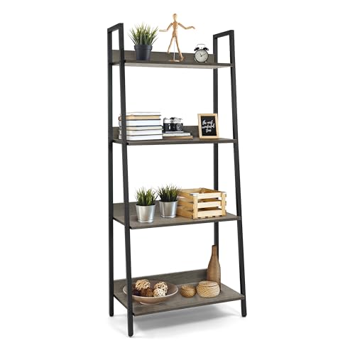CAPHAUS 4 Tier Ladder Bookshelf, 24 Inch Width Free Standing Shelf, Bookcase Shelf Storage Rack Organizer, Industrial Book Shelves for Home Office, Living Room, Kitchen, Dark Grey Wooden Shelves - color: Dark Grey, size: 4-Tier
