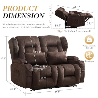 Loveseat Recliner Sofa,RV Wall Hugger Recliners for Small Spaces,Reclining Loveseat Sofa Recliner with Cup Holders/Lumbar Pillows,RV Furniture (Chestnut,56" 2-Seater) - color: Chestnut, size: 56" 2-Seater