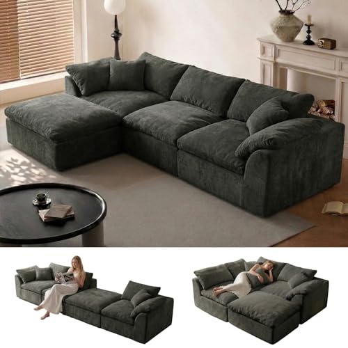 Cloud Couch Sectional for Living Room, Modular L Shaped Boneless Sofa with Chaise, Compressed No Assembly Couch, Deep Seat Chenille Upholstered Convertible Sofa Bed (Black) - color: Black