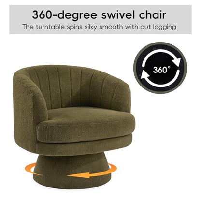 Swivel Accent Chair with Armrest, Modern 360 Degree Swivel Barrel Chair with Curve Back and Soft Cushion,Comfy Round Sherpa Teddy Armchair Single Sofa for Living Room,Bedroom, Green - color: Green