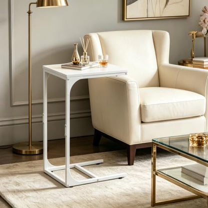 WLIVE C-Shaped End Table Set of 2, Small Couch Side Tables with Metal Frame, Sofa Table TV Tray for Living Room, Bedroom, White - color: White