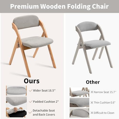 Folding Chairs with Padded Seats | Wooden Stackable Dining Chair Set of 2 with Removable Cover Extra for Guests Kitchen Office Wedding Party Picnic, Grey - color: Grey, size: 2PCS