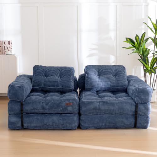 MAXYOYO Folding Sofa Bed, Convertible Chair Bed with Pillow | L-Shaped Floor Sofa with Armrest and Pillow, Foldable Portable Fold Out Comfy Chair Bed for Living Room Bedroom, Dusty Blue - color: Dusty Blue