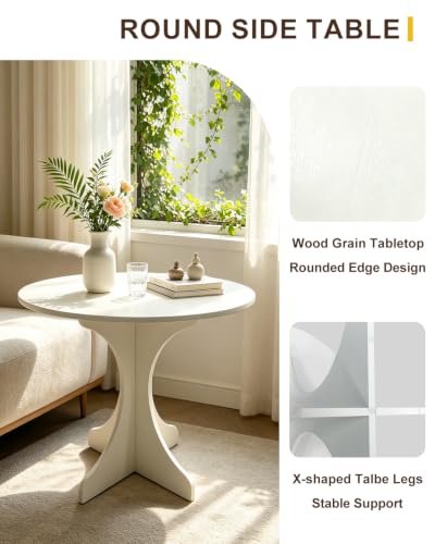 24in Large White Round Side Table, Modern Minimalist Accent End Table with Curved Tripod Base, Compact Sofa Side Table, Easy Assembly Coffee Table for Living Room Bedroom Balcony - color: 24in-white