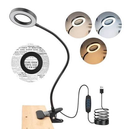 10X Magnifying Glass with Light, 2 in 1 Magnifying Desk Lamp Clip on Mganifier, 3 Color Modes & 10 Brightness Levels, USB Powered Magnifier Light for Bed Crafts DIY Repair(Size:95mm) - size: 95mm