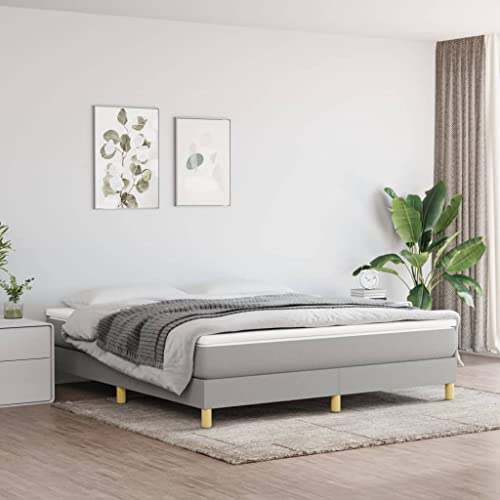 King Size Bed Frame Upholstered Platform Bed, Modern Light Grey Fabric Bed Base, Sturdy Engineered Wood Construction with Support Legs, Easy Assembly - size: King