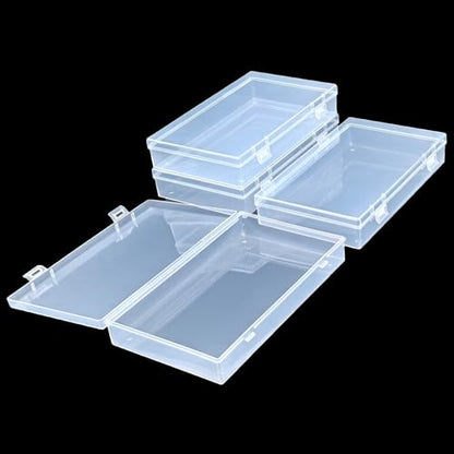 4 Pack Rectangular Clear Plastic Storage Containers | 7.87 x 4.72 x 1.38 inch, Hinged Lid, For Beads and Small Craft Items - size: 7.87 x 4.72 x 1.38 inch