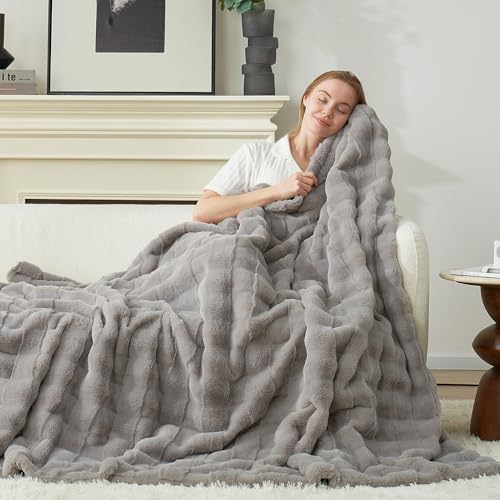 Cozy Bliss Fluffy Faux Fur Throw Blanket for Couch,Warm Cozy Soft Grey Throw Blankets for Sofa Bed Living Room,50x60 Inches - color: Grey, size: Throw(50" x 60")