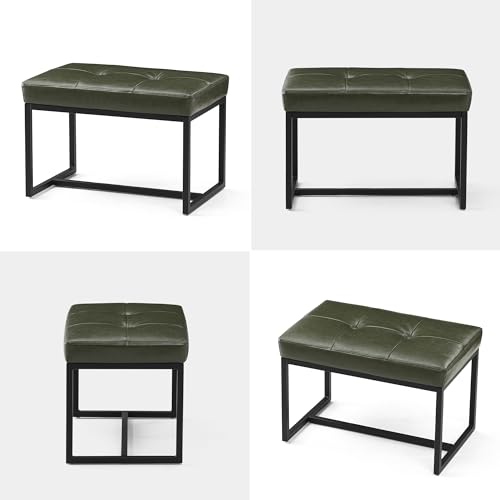 Glitzhome Ottoman Bench, Modern PU Leather Vanity Stools Chairs with Metal Frame, Makeup Stool Padded Foot Rest Stool for Living Room Vanity, Entryway, Bathroom,Green - color: Green