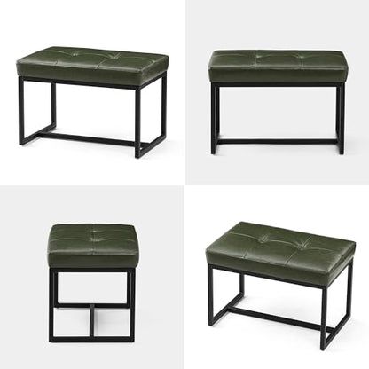 Glitzhome Ottoman Bench, Modern PU Leather Vanity Stools Chairs with Metal Frame, Makeup Stool Padded Foot Rest Stool for Living Room Vanity, Entryway, Bathroom,Green - color: Green
