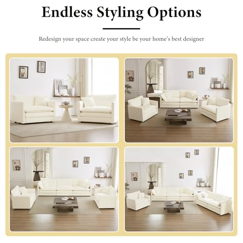 76.7” Oversized Beige White Loveseat Sofa, 2 Seater Large Sectional Couches for Living Room, Chenille Fabric Modular Sectional Sofa, Deep Seat Home Sofas Set, Love Seat Couches - color: Beige White, size: 2 Seater