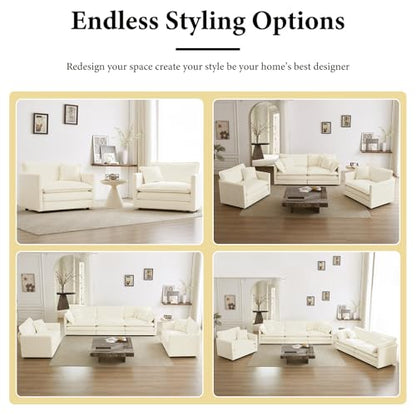 76.7” Oversized Beige White Loveseat Sofa, 2 Seater Large Sectional Couches for Living Room, Chenille Fabric Modular Sectional Sofa, Deep Seat Home Sofas Set, Love Seat Couches - color: Beige White, size: 2 Seater