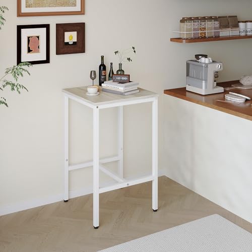 Lutown-Teen Square Bar Table, High Top Table - Industrial Metal Frame for Small Spaces & Narrow Kitchens, 23.6x23.6x36.9 in (LxWxH), Easy Assembly, Beige and White - color: Beige + White