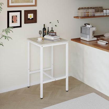 Lutown-Teen Square Bar Table, High Top Table - Industrial Metal Frame for Small Spaces & Narrow Kitchens, 23.6x23.6x36.9 in (LxWxH), Easy Assembly, Beige and White - color: Beige + White