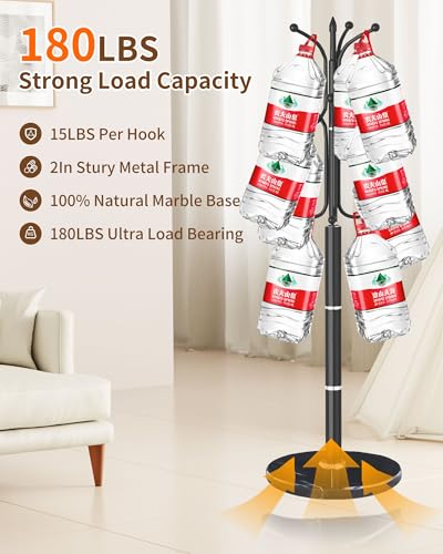 Modern Coat Rack Stand, Metal Freestanding Coat Rack with Natural Marble Base, Heavy-Duty Coat Racks with 12 Hooks,Black Coat Hanger Tree Stand for Office, Entryway, Hallway - color: Black