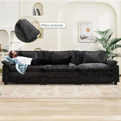 120" Modular Sectional Sofa, Comfy 3 Seater Deep Cloud Couch | Couches for Living Room, Modular Couch, Deep and Wide Seat, Chenille Sofa Sleeper with Throw Pillows, Black - color: Black, size: 120 Inch