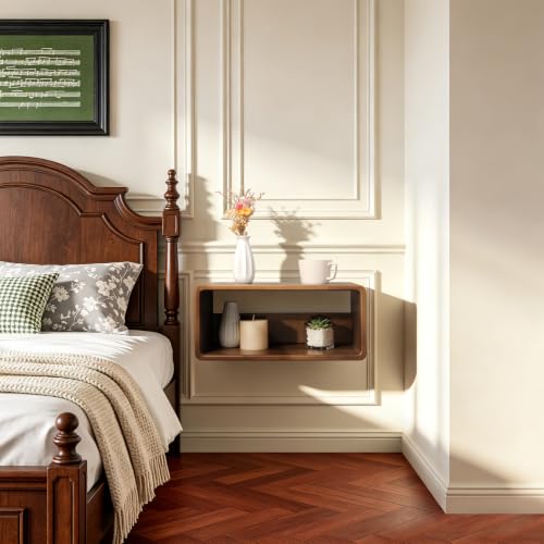 Floating Nightstand, Wall Mounted Bedside Shelf, Handmade Bedroom Furniture,Pine Wood Floating Bedside Table, Minimalist and Unique Style 18”x 10”x 7.5” Brown - color: Brown