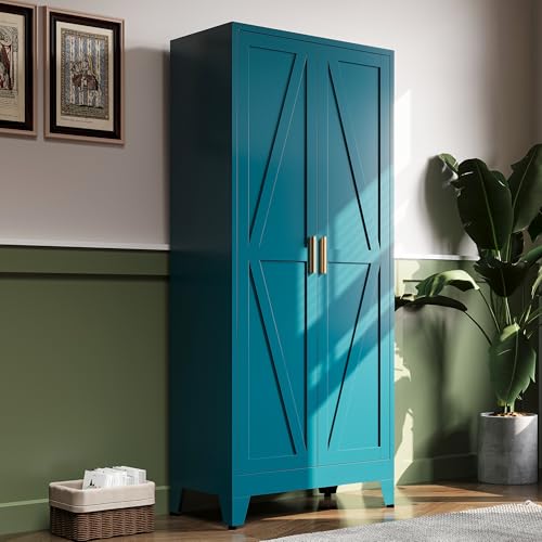 71" H Blue Metal Pantry Cabinet with Doors,Freestanding Kitchen Pantry Cabinet,Farmhouse Food Storage Cabinets,Tall and Large Pantry Cabinets for Kitchen, Dining Room, Living Room - color: Blue, size: 71“H