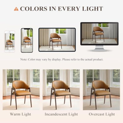 MALOL Wooden Dining Chairs Set of 2, Faux Leather, Curved Open Back, Brown - color: Brown, size: Set of 2