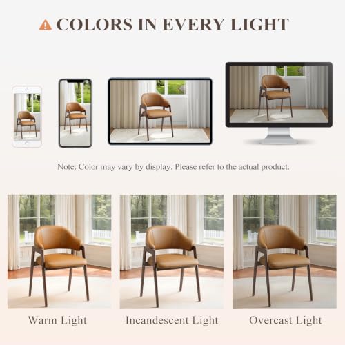 MALOL Wooden Dining Chairs Set of 6, Faux Leather, Curved Open Back, Brown - color: Brown, size: Set of 6