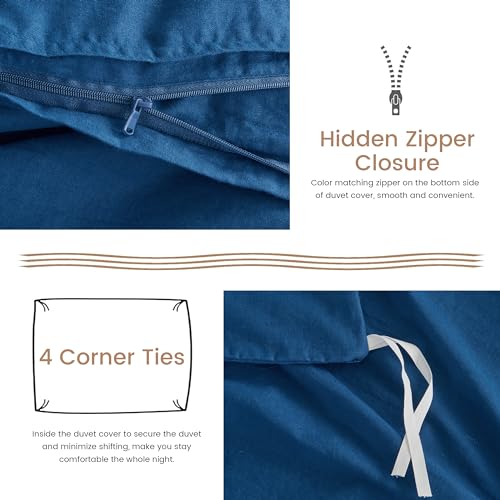 BISELINA French Linen Duvet Cover Set 3pcs with Hidden Zipper Closure Natural Flax Cotton Blend Solid Color Soft Breathable Luxury Farmhouse Bedding - Full Size, Navy Blue - color: Navy Blue, size: Full
