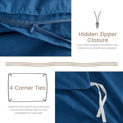 BISELINA French Linen Duvet Cover Set 3pcs with Hidden Zipper Closure Natural Flax Cotton Blend Solid Color Soft Breathable Luxury Farmhouse Bedding - Full Size, Navy Blue - color: Navy Blue, size: Full