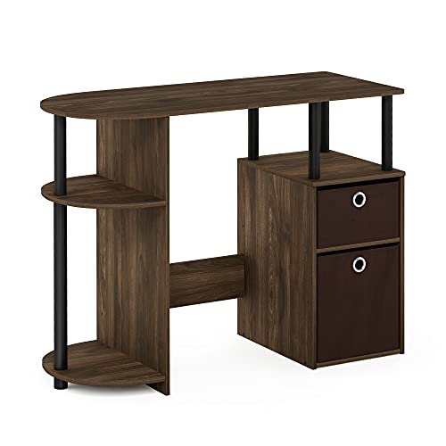 Furinno JAYA Desk, 38.4" Wide Gaming Desk with Bin Drawers, Computer Desk with Side Shelf, Office Desk for Study, Home Office, Bedroom, Dorm, Study Room, Columbia Walnut - color: Columbia Walnut/Black/Dark Brown