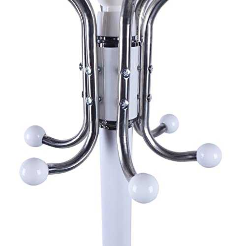 16 Hooks 4 Levels Freestanding Coat Rack, Hat Jacket Stand Hall Tree, Holder Hanger Rack Marble Base for Entryway, Hallway, Hangers for Coats, Jackets, Hats, Bags, Umbrellas (White)