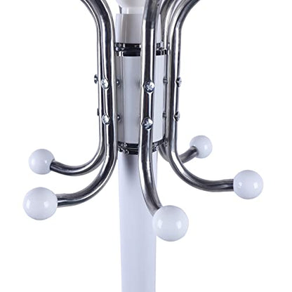 16 Hooks 4 Levels Freestanding Coat Rack, Hat Jacket Stand Hall Tree, Holder Hanger Rack Marble Base for Entryway, Hallway, Hangers for Coats, Jackets, Hats, Bags, Umbrellas (White)